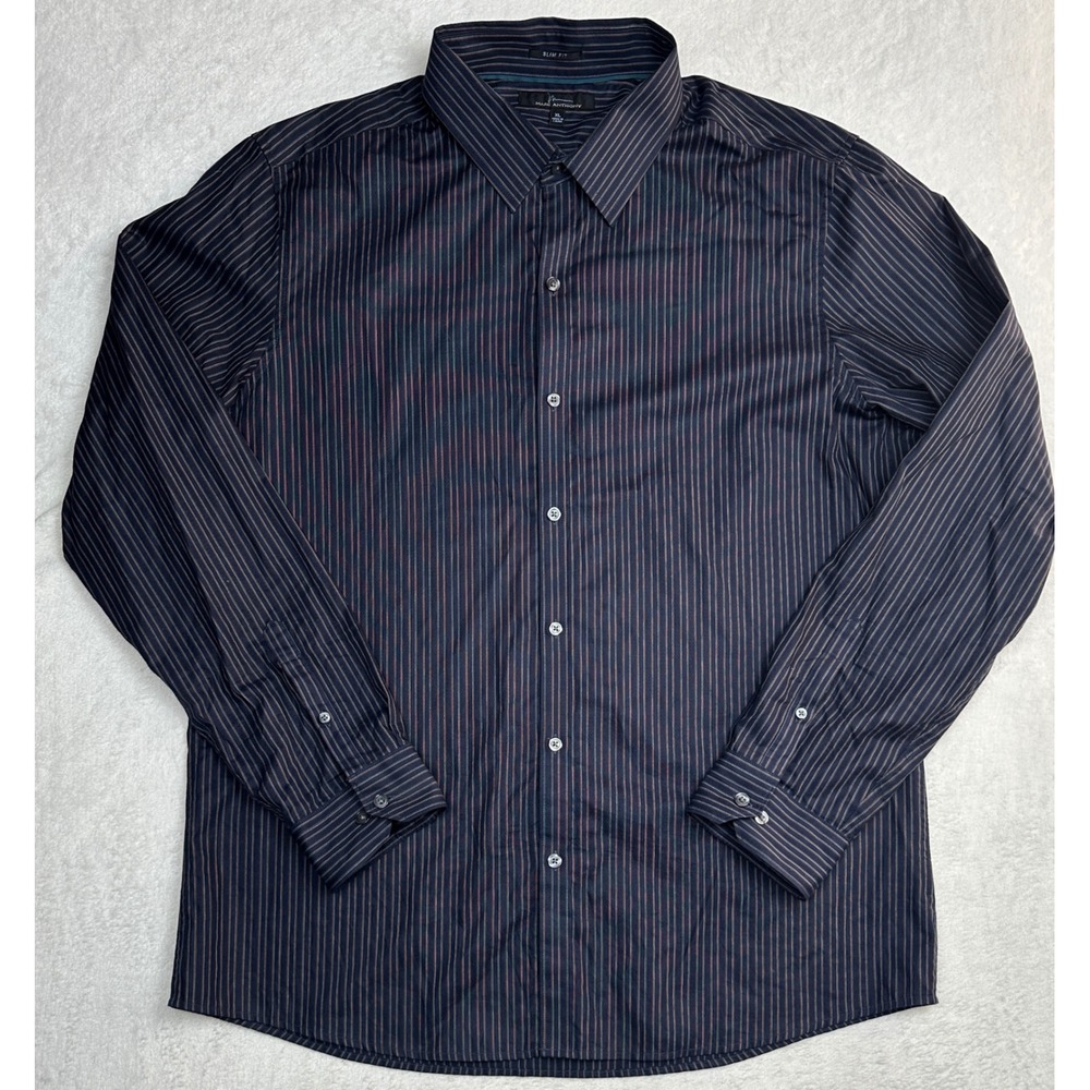 Marc Anthony Mens XL Slim Fit Navy Blue Pinstripe Button Down Shirt 100% Cotton